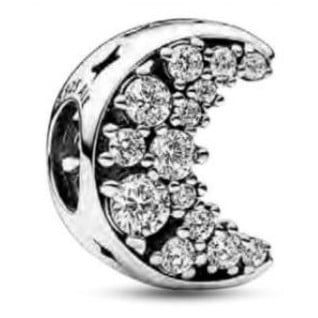 Moon Sterling Silver Charm with Clear Cubic Zirconia