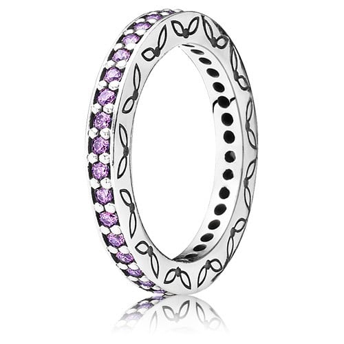 Ring, Sterling Silver, Purple Shimmering Cubic Zirconia