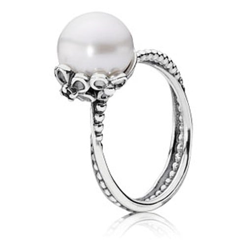Sterling Silver, Pearl and Cubic Zirconia Ring