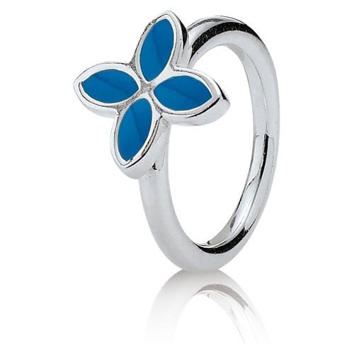 Ring 4 Petal Power Blue Enamel