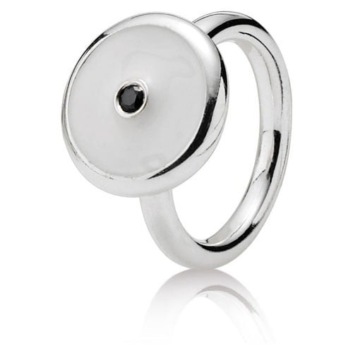 Sterling Silver Ring with White Enamel and Black Zirconia