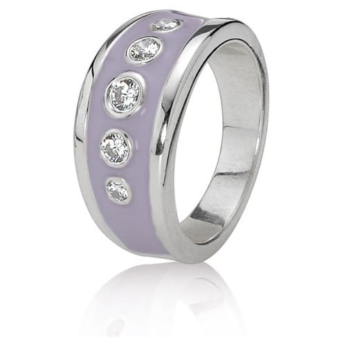 Sterling Silver Ring with Light Purple Enamel and Clear Zirconia