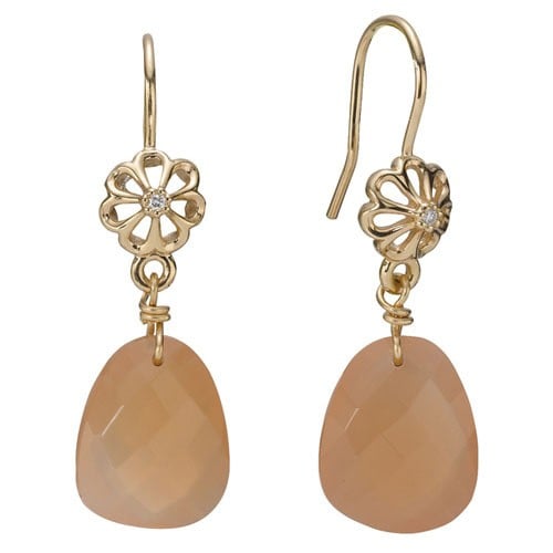 Gold Earrings with 0.02ct Diamond and Moonstone