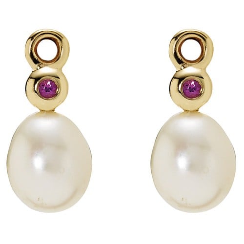 14k Gold, Pink Sapphire and Cultured Freshwater Pearl Earrings