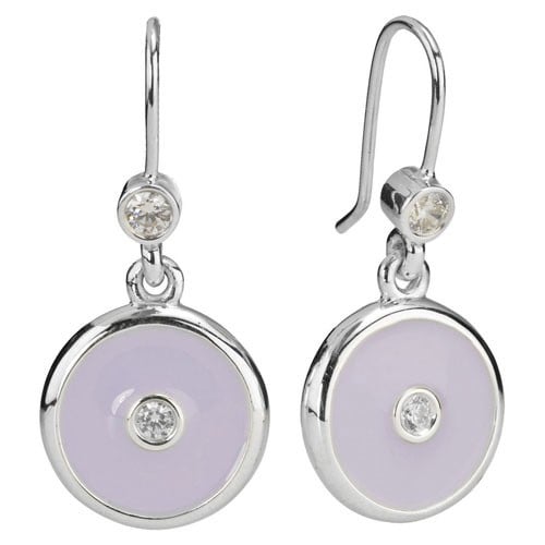 Sterling Silver, Lavender Enamel and Clear Cubic Zirconia Earrings