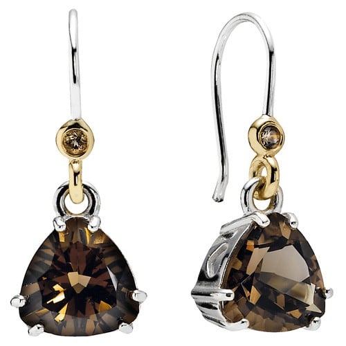 Sterling Silver, 14k Gold and Smoky Quartz Earrings