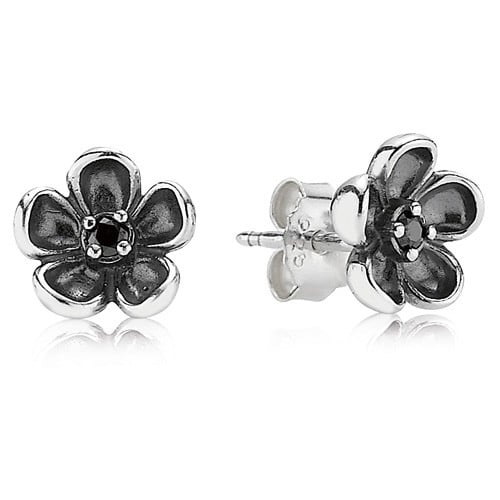 Earrings, Sterling Silver, 14K Gold, Black Cubic Zirconia