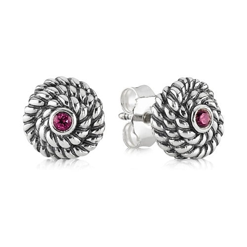 Earrings, Sterling Silver, Rhodolite