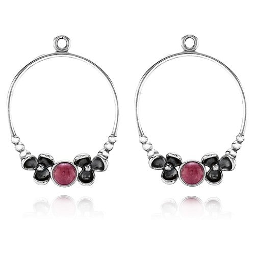 Compose earring pendants, sterling silver with rhodonite