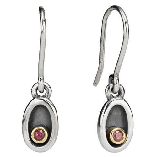 Silver Earrings, 14K, Rhodolite