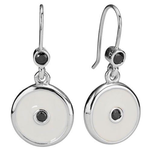 Sterling Silver Earrings with White Enamel and Black Zirconia