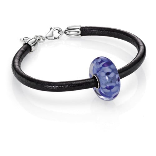 Leather bracelet, murano glass, blue