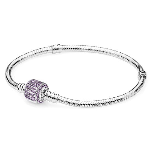 Sterling Silver Pandora Bracelet with Purple Pave Clasp