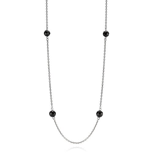 Oxidised Sterling Silver Station Necklace with Black Onyx