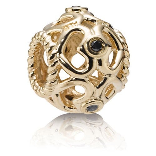 14K Gold Openworks Heart Black Diamond Charm