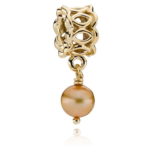 14K Gold Lace Charm - Gold Pearl Dangle