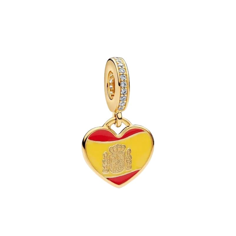 Golden Spain Flag Heart Dangle Charm