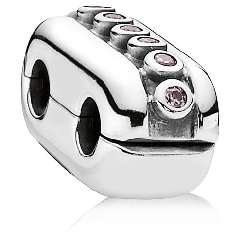 Double Clip, Sterling Silver, Pink Cubic Zirconia