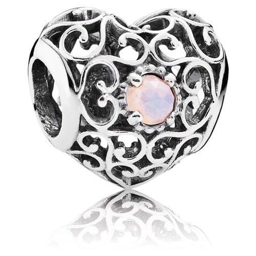 October Signature Heart Charm - Opalescent Pink Crystal