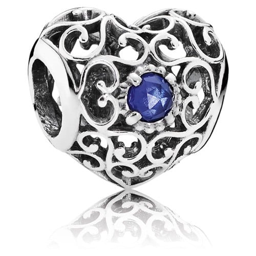 September Signature Heart Charm - Synthetic Sapphire