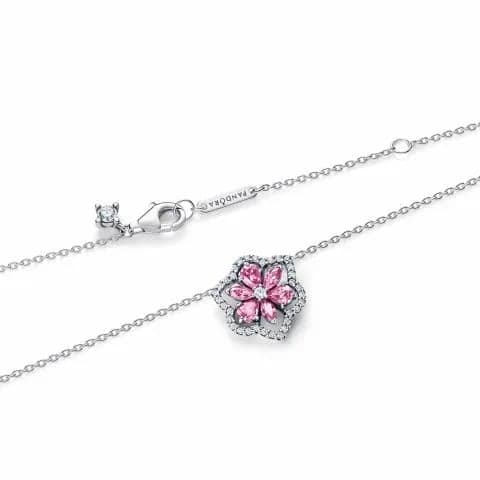 Pandora Herbarium Sparkling Pink Flower Pendant Necklace 394576C01 394576 — Foto 1 von 1