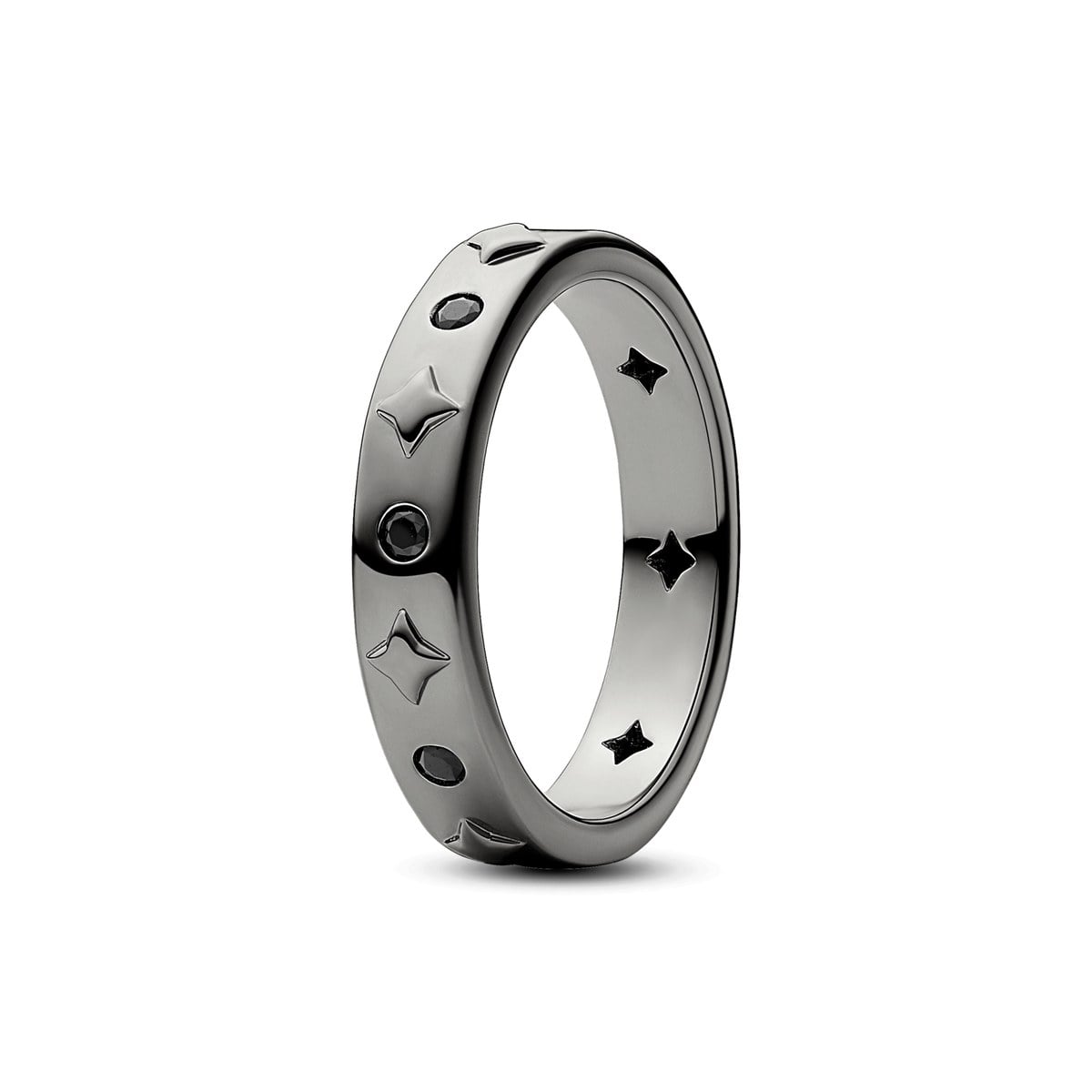 Stars & Stones Ruthenium-Plated Ring with Black Crystal