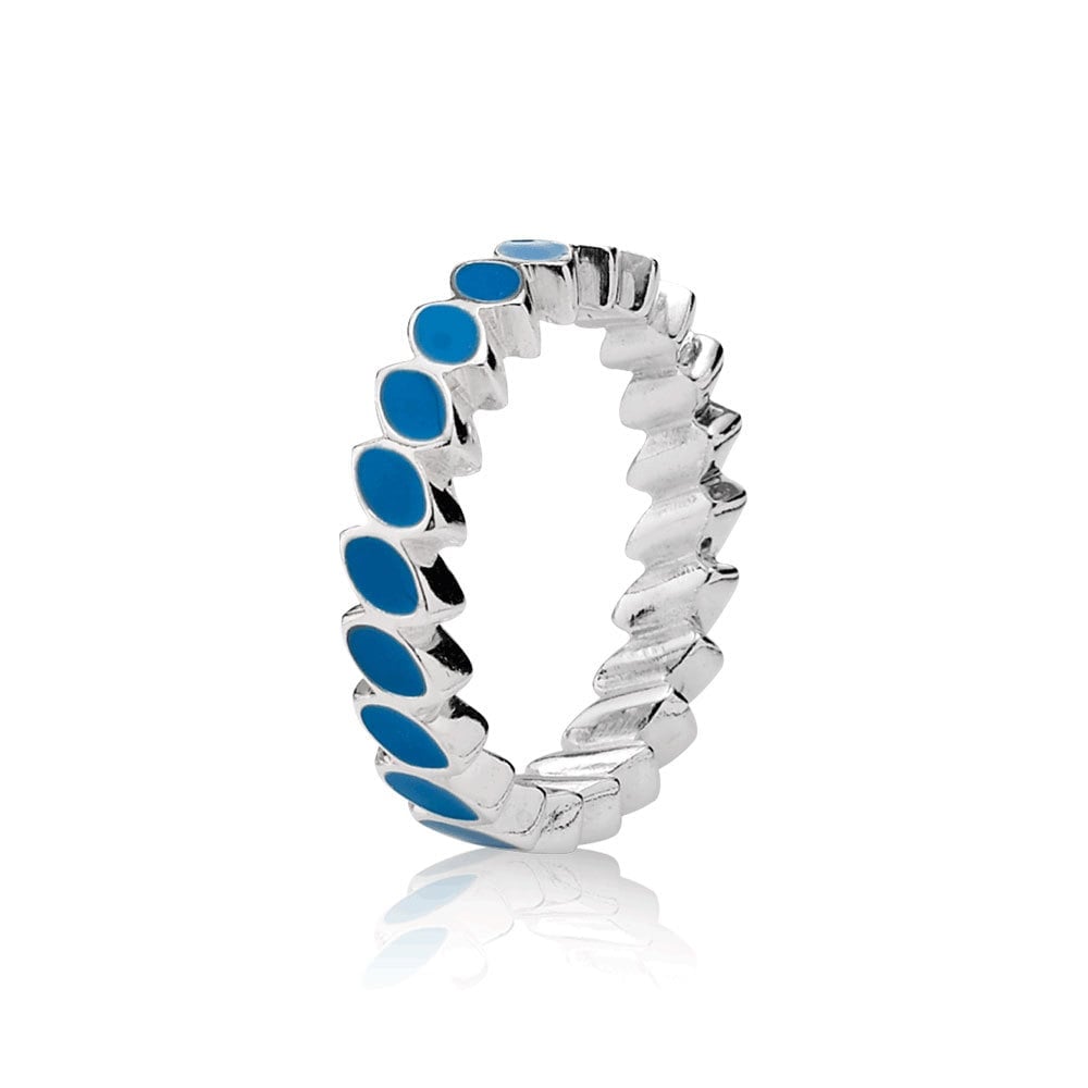 Leaf Band Ring, Blue Enamel