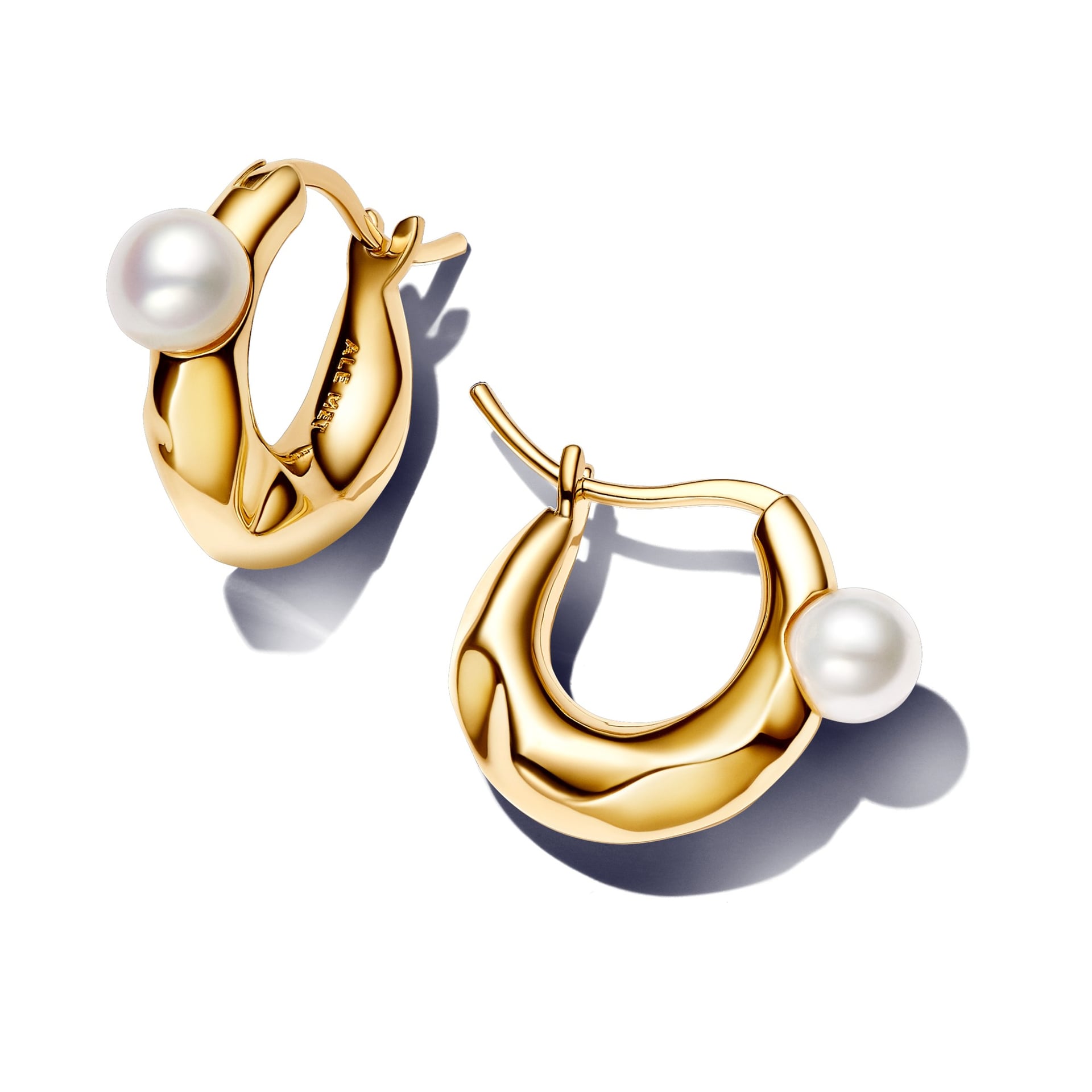 Cultured Pearl and Organic-Shaped Hoop Earrings (14k Gold-Plated)