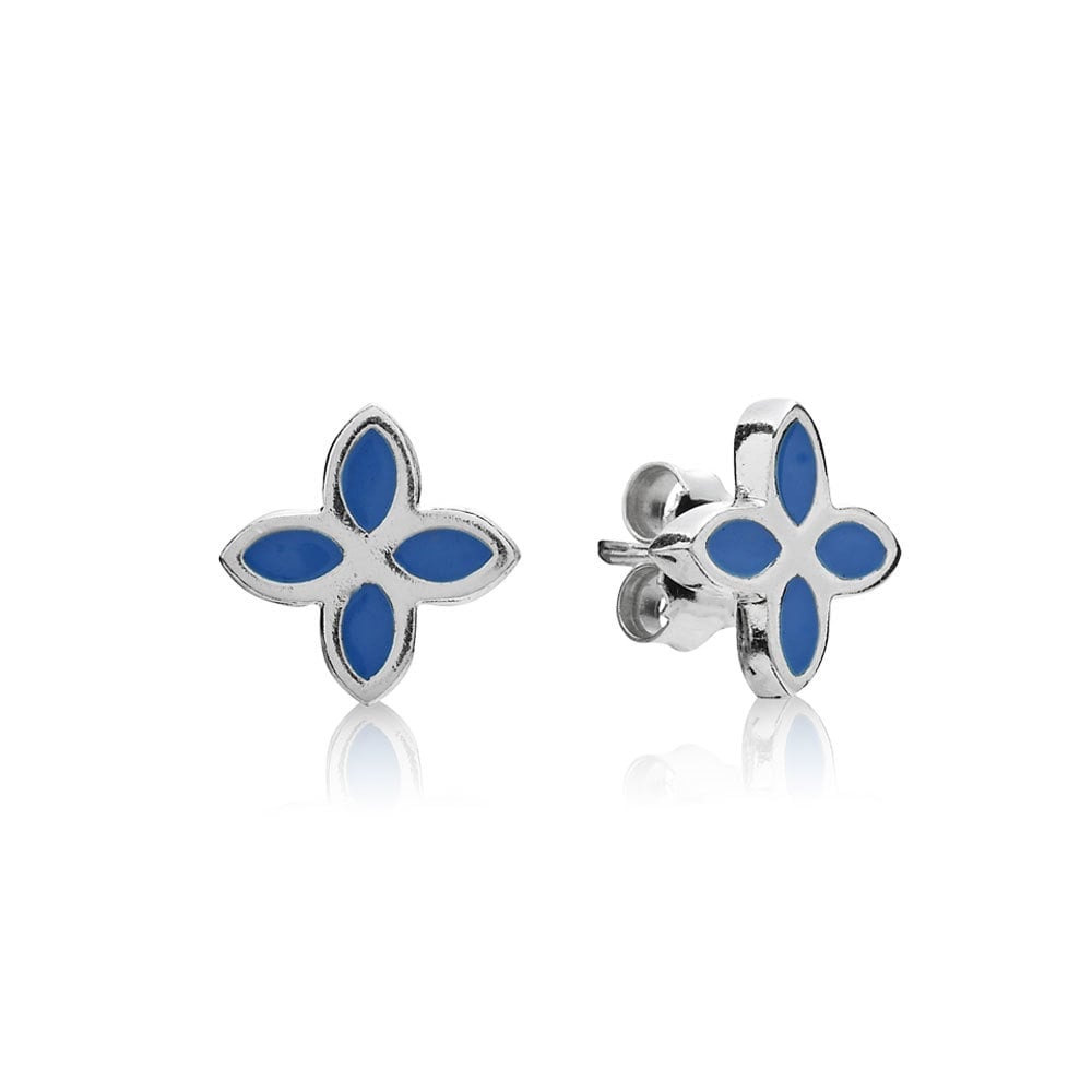 Sterling Silver and Blue Enamel Earrings