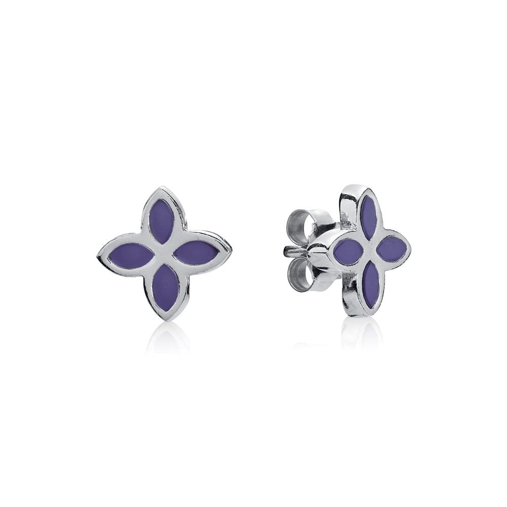 Sterling Silver and Purple Enamel Earrings