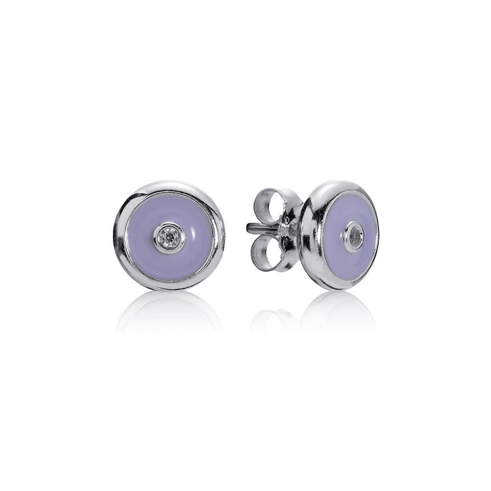 Sterling Silver Earrings with Light Purple Enamel and Clear Zirconia