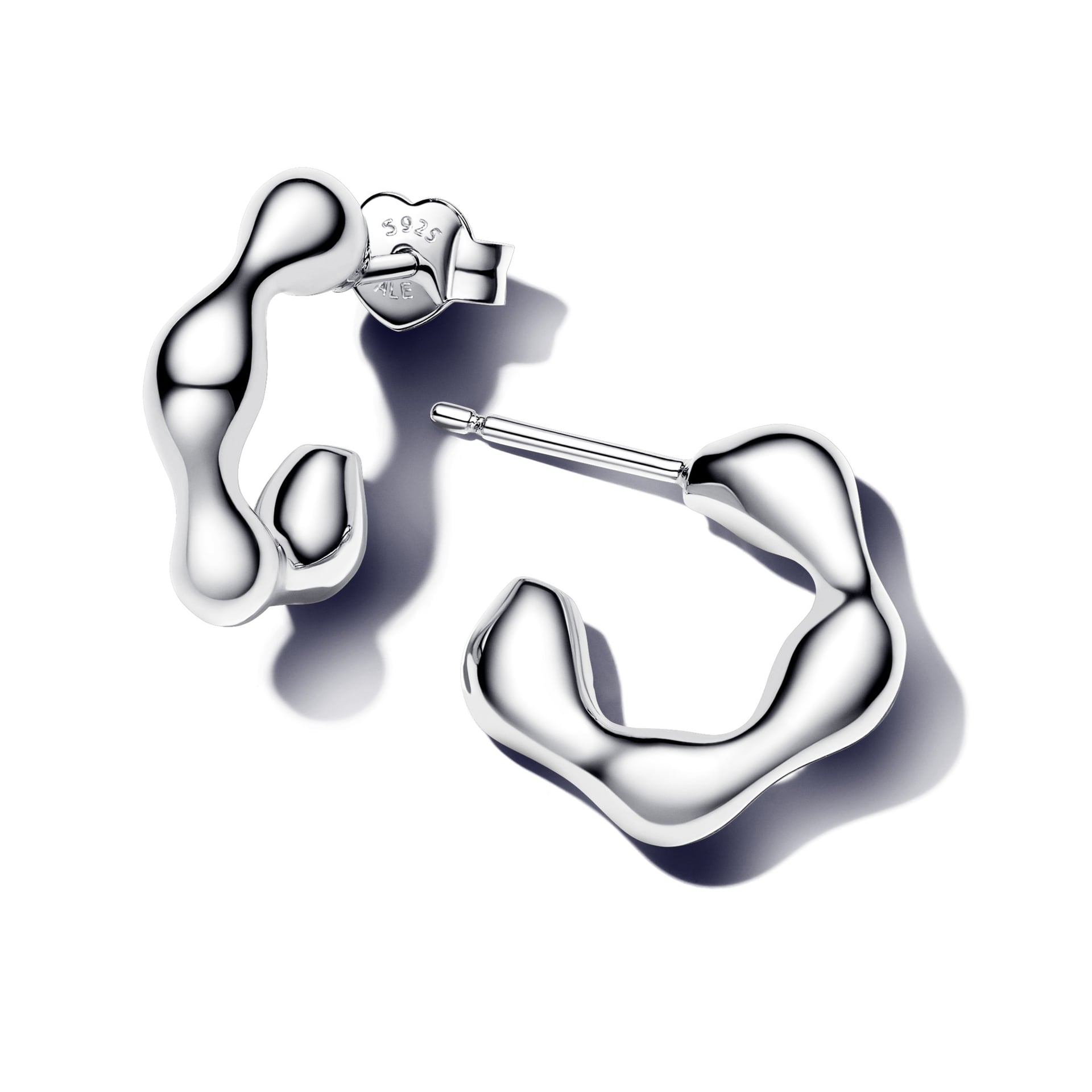 Organic-Shaped Open Hoop Earrings (Sterling Silver)