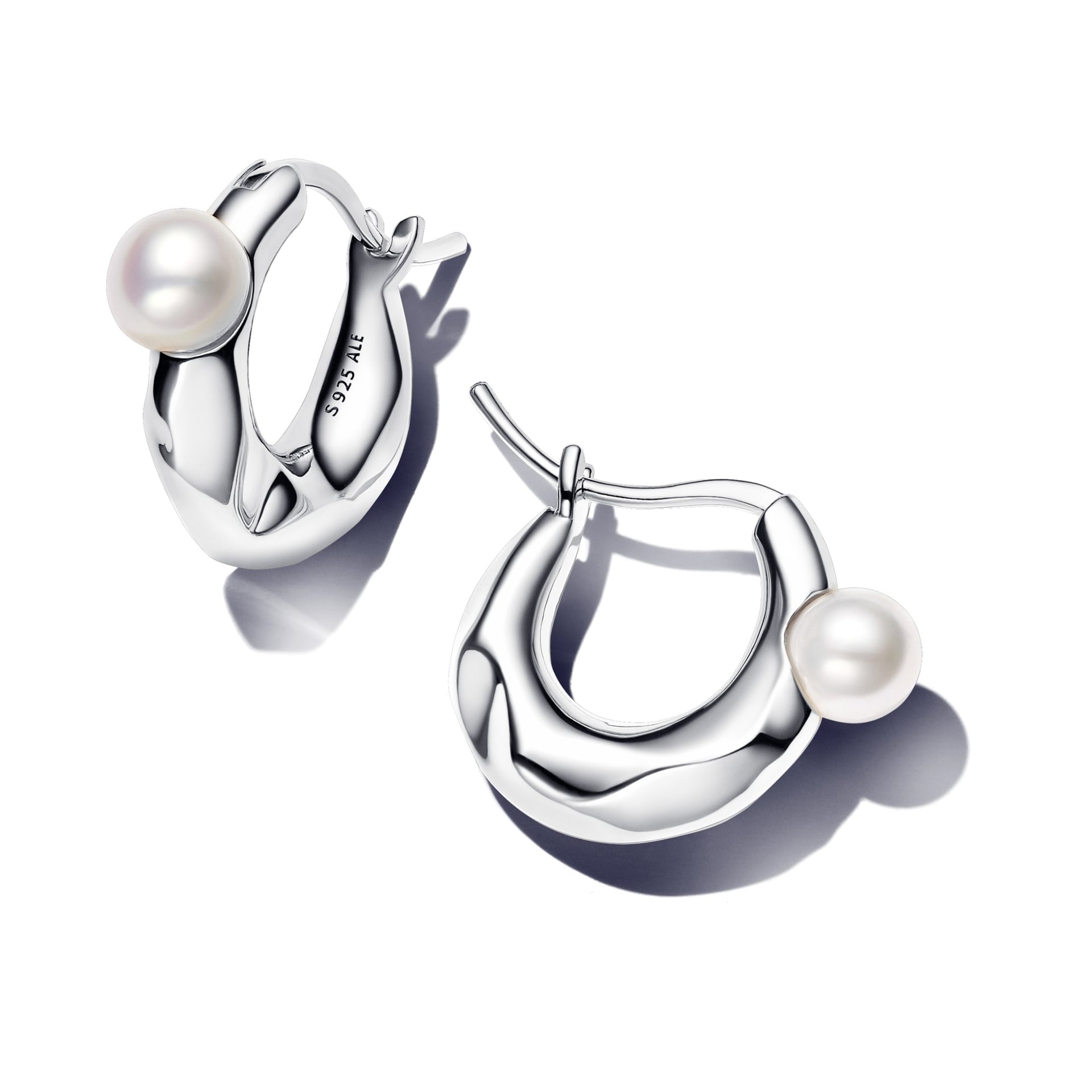 Cultured Pearl and Organic-Shaped Hoop Earrings (Sterling Silver)