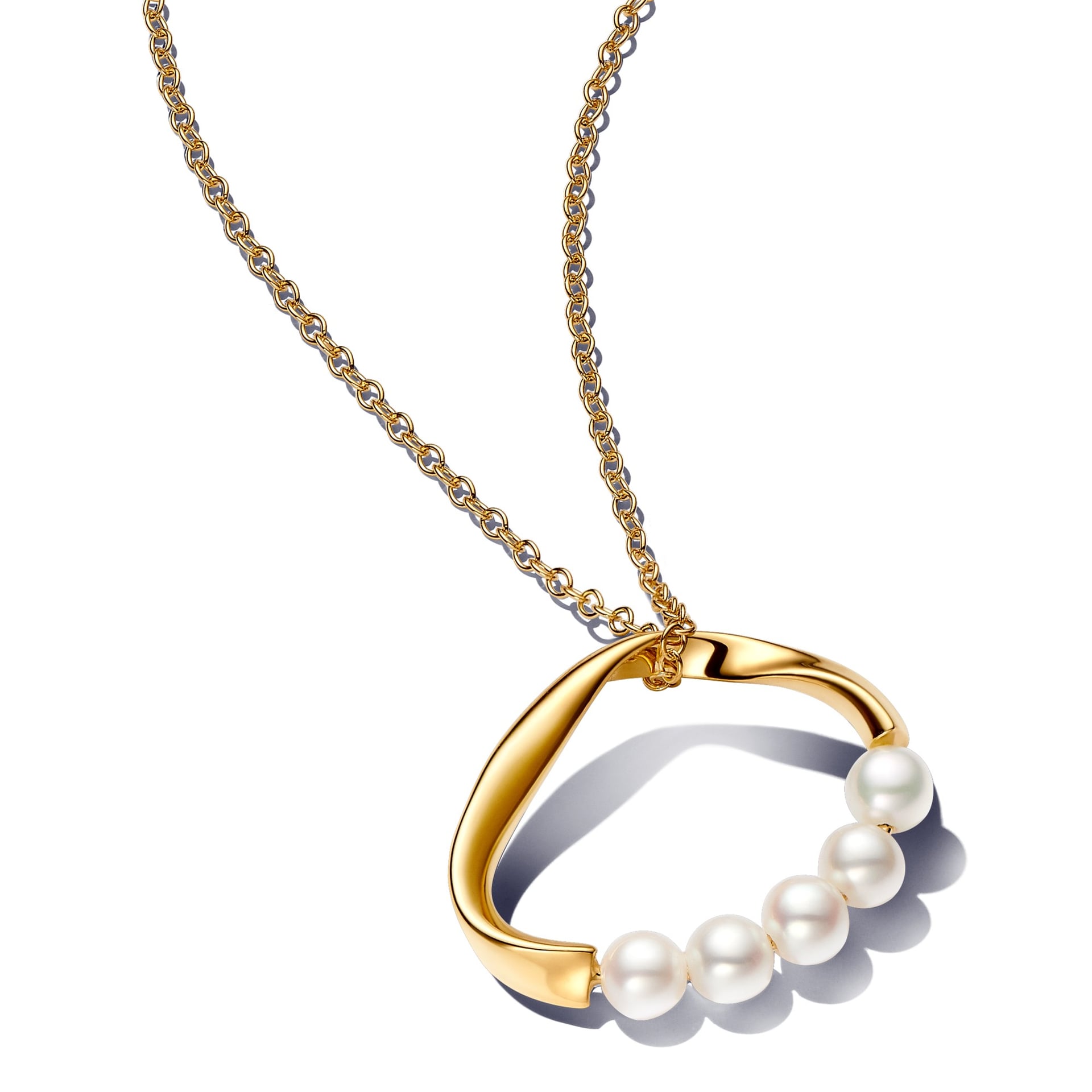 Organic-Shaped Circle and Cultured Pearl Pendant Necklace