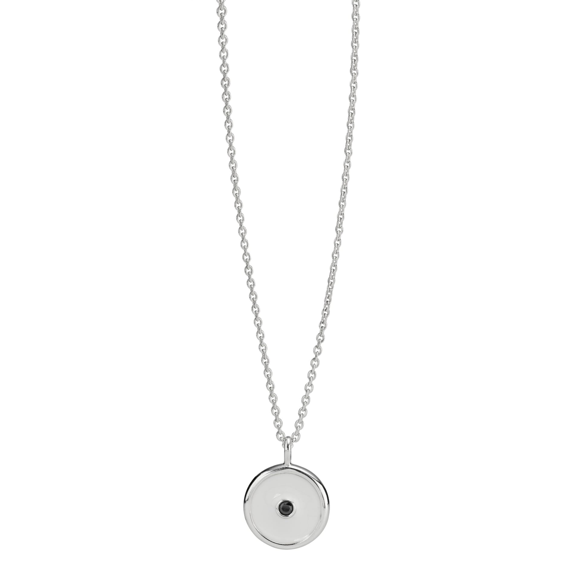 Sterling Silver, White Enamel and Clear Cubic Zirconia Necklace