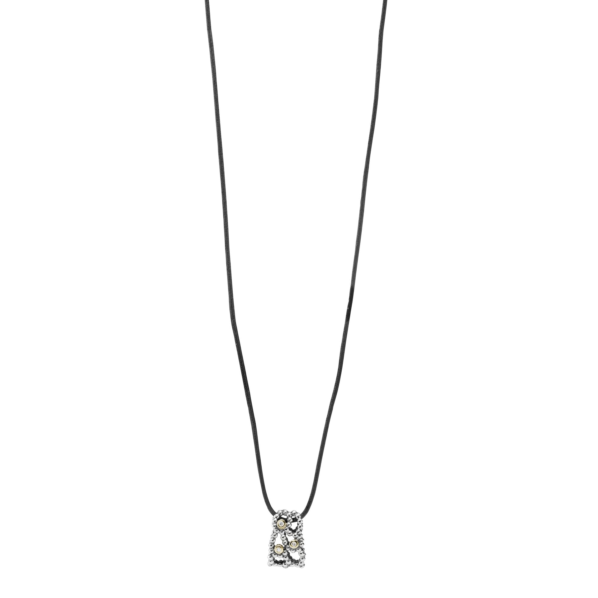 Cotton string with pendant, silver, 14 carat, diamond 0.03 ct