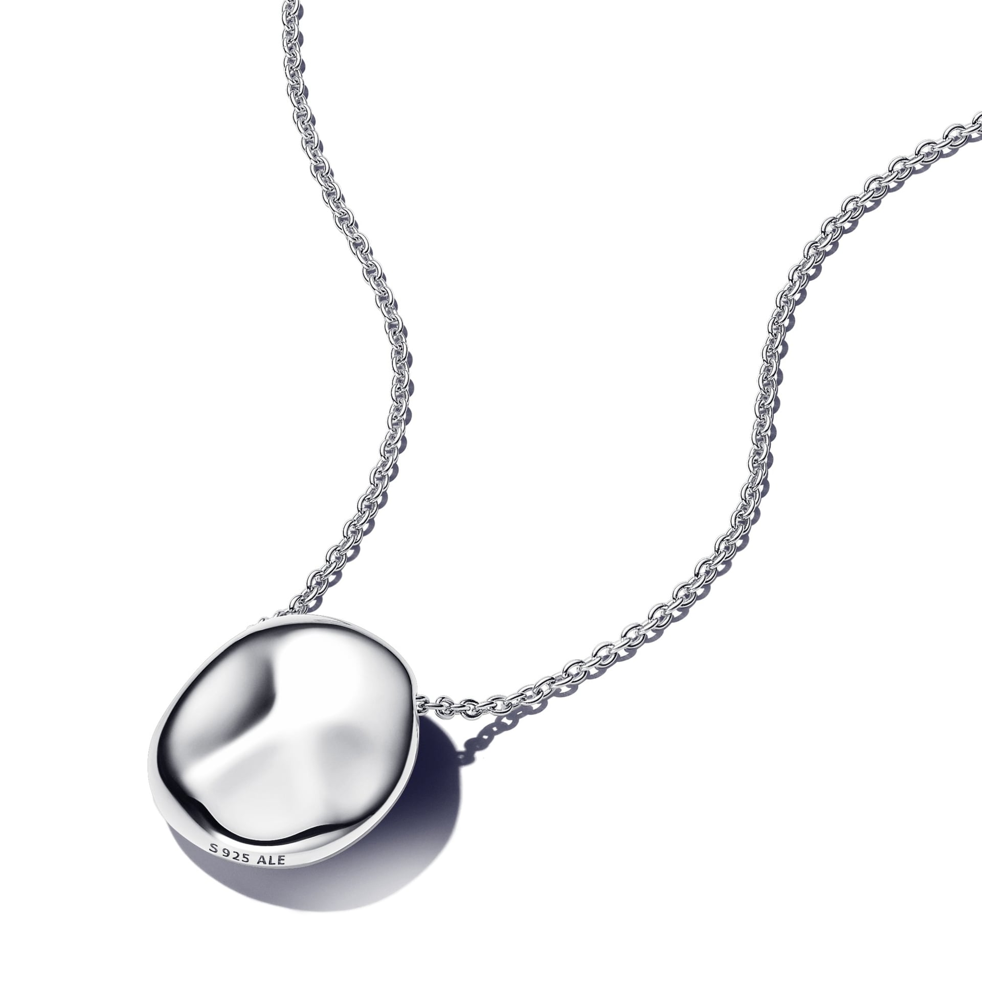 Organic-Shaped Round Pendant Necklace (Sterling Silver)