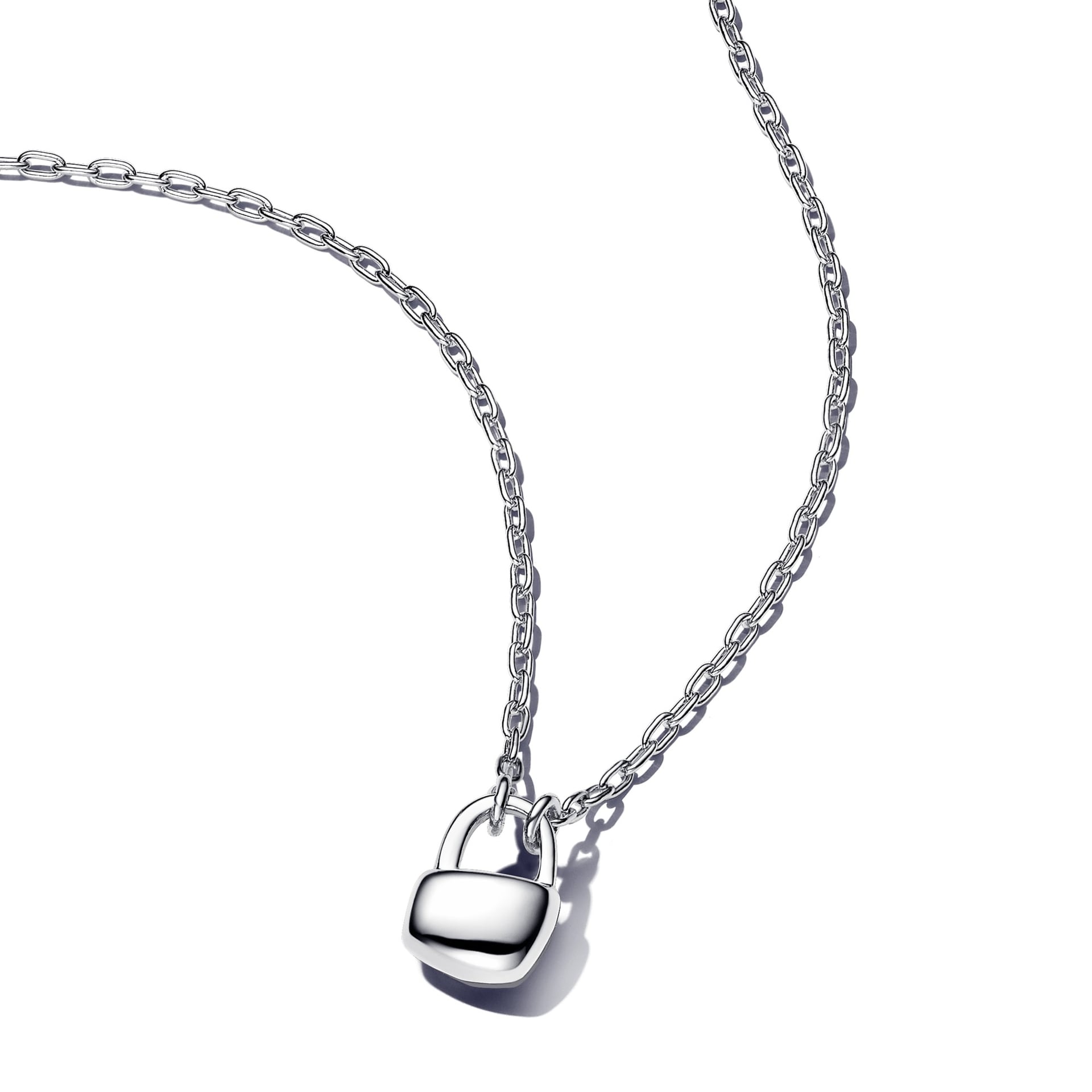 Organic-Shaped Padlock Pendant Necklace (Sterling Silver)