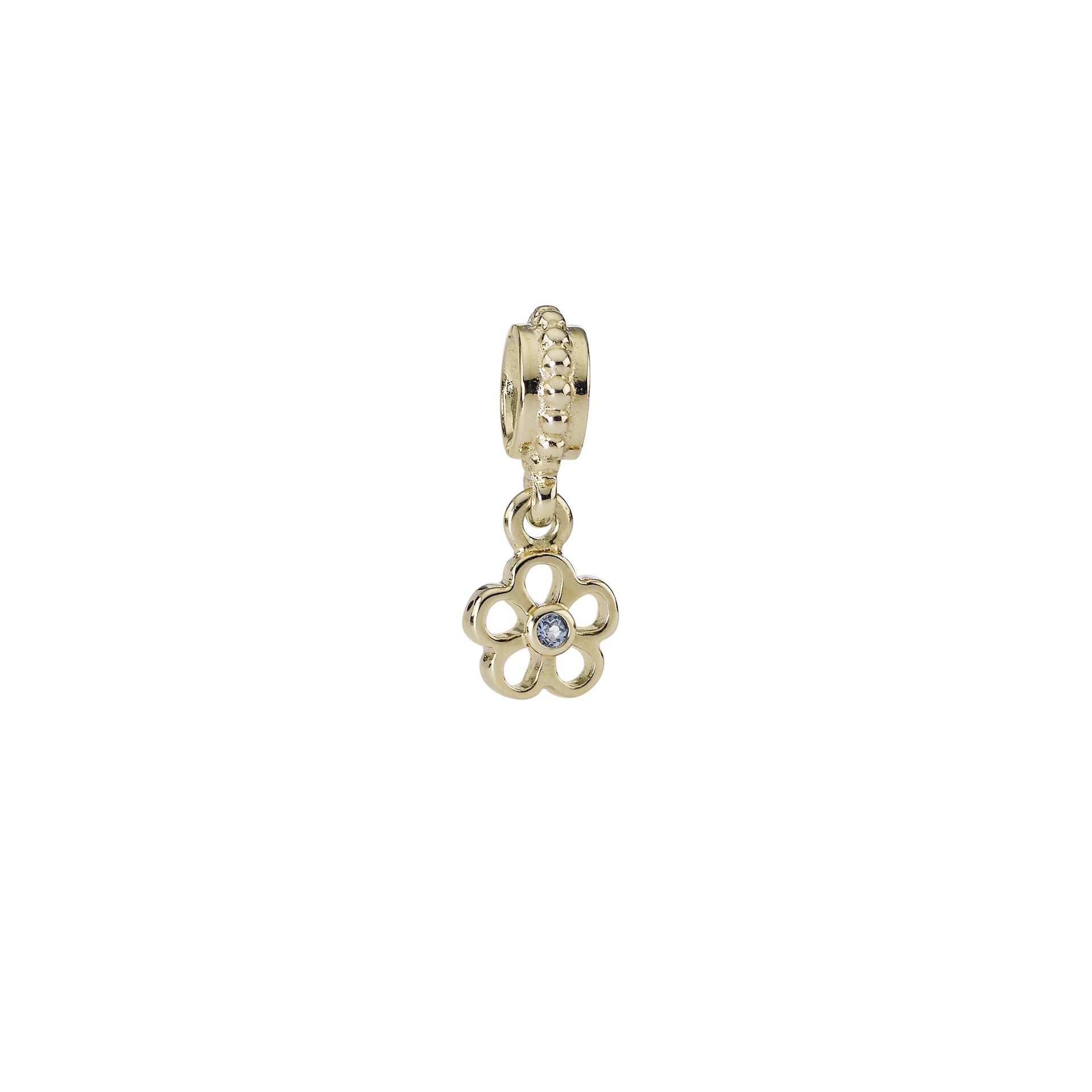 14K Gold Flower Path Blue Topaz Charm