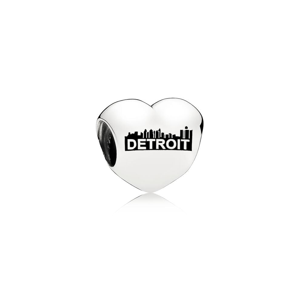 Detroit Motor City Heart Charm, Black Enamel