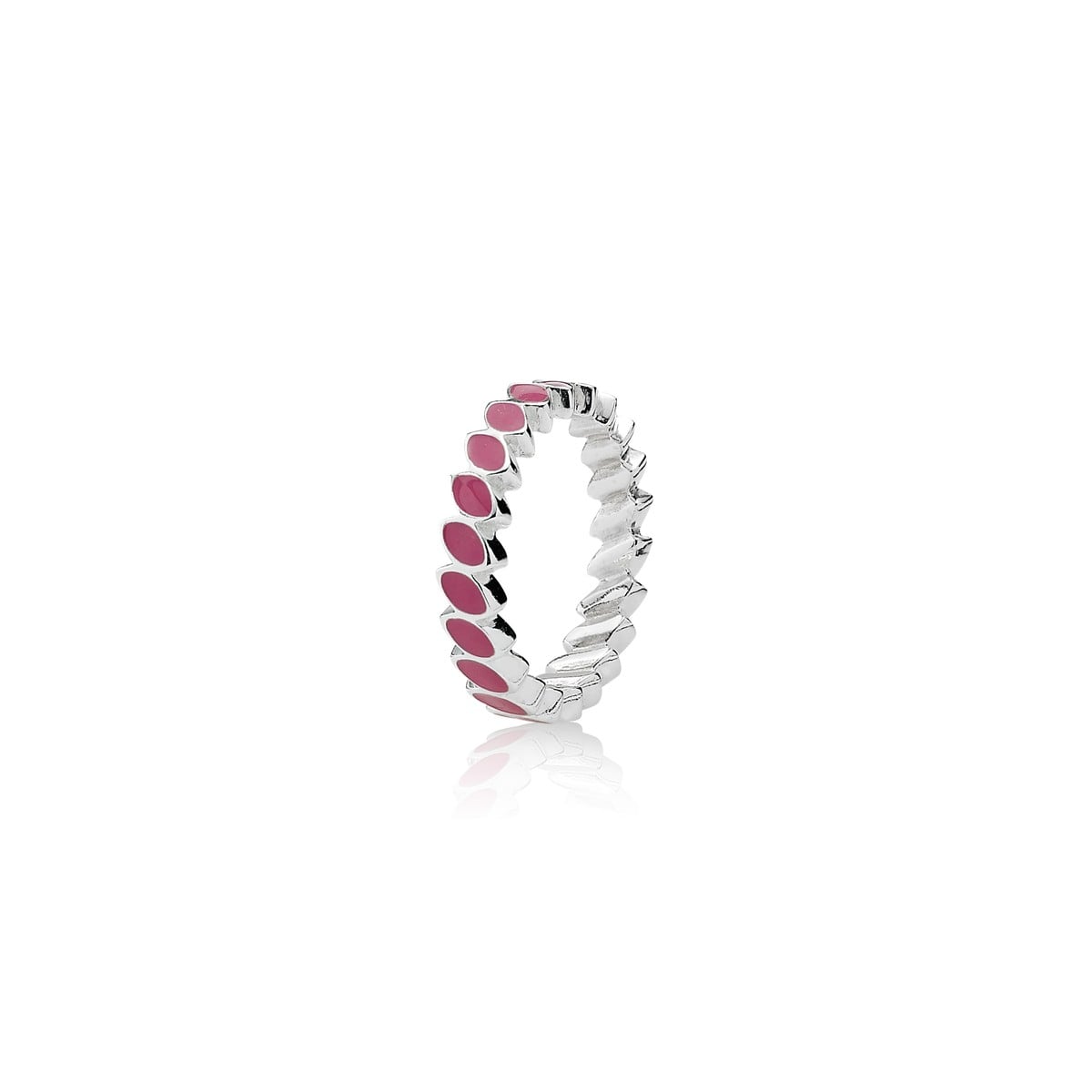 Leaf Band Ring, Pink Enamel