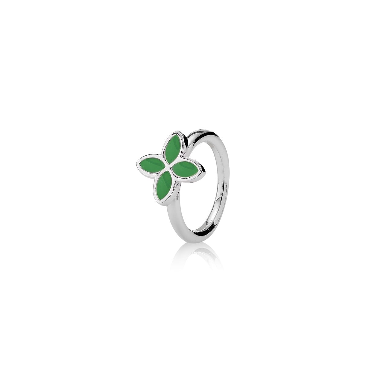 4 Petal Power Ring, Green Enamel