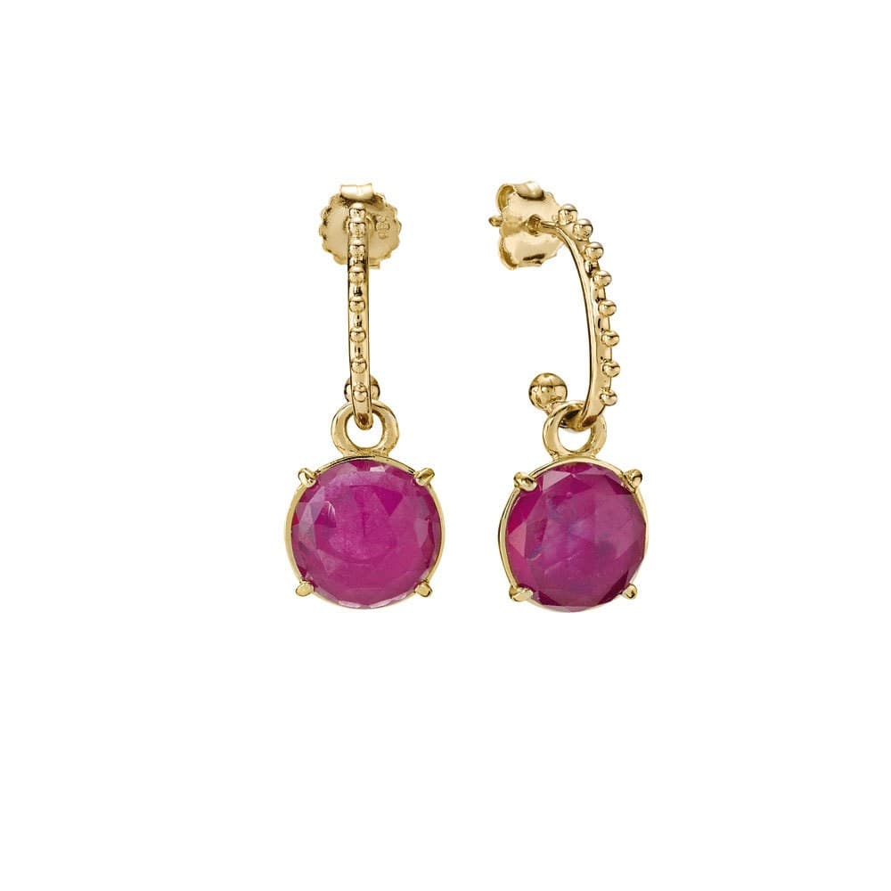 Pandora 14k Gold Drop Earrings with Ruby and Beaded Edge 250108RU 250108 — photo 1 of 1