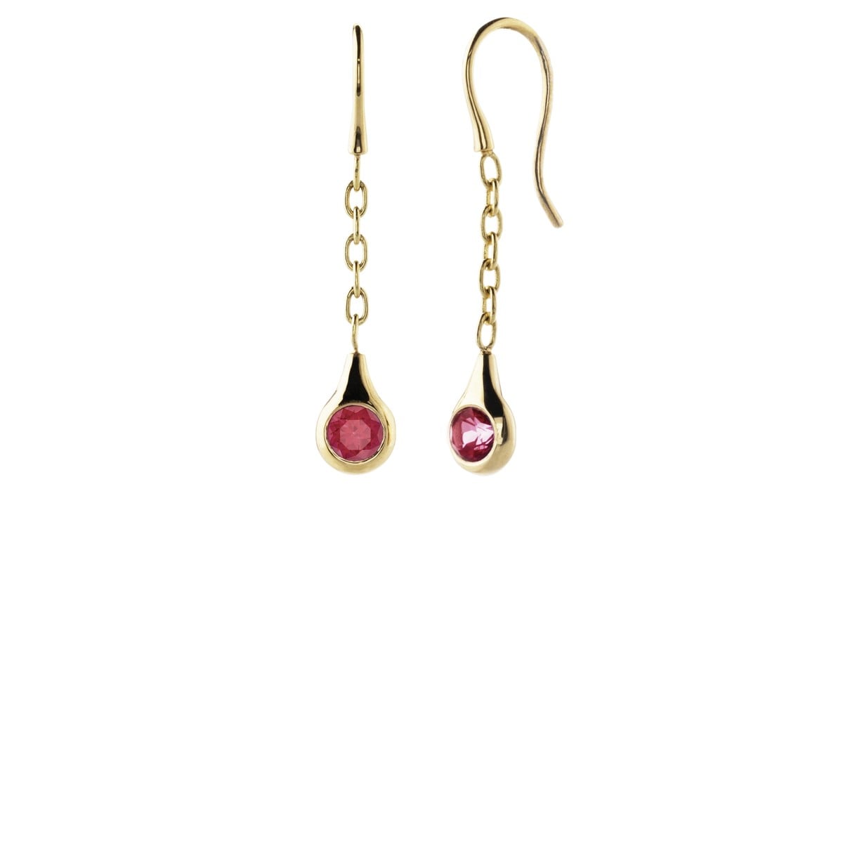 Gold Chain Drop Earrings with Pink Stones