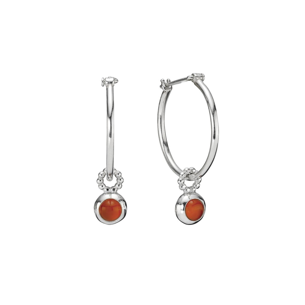 Sterling Silver Hoop Earrings with Carnelian