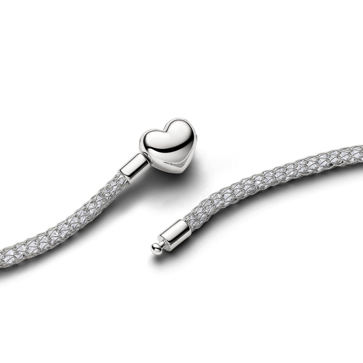 Heart Clasp Sparkling Mesh Necklace, Platinum Plated