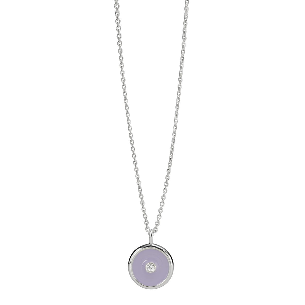 Sterling Silver, Lavender Enamel and Clear Cubic Zirconia Necklace