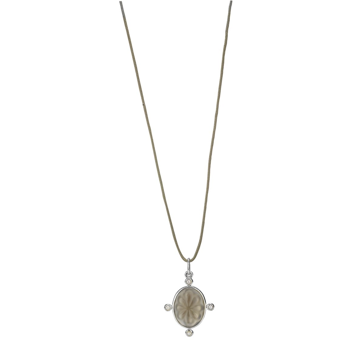 Pendant, Sterling Silver White & Mother of Pearl, Smoked Quartz