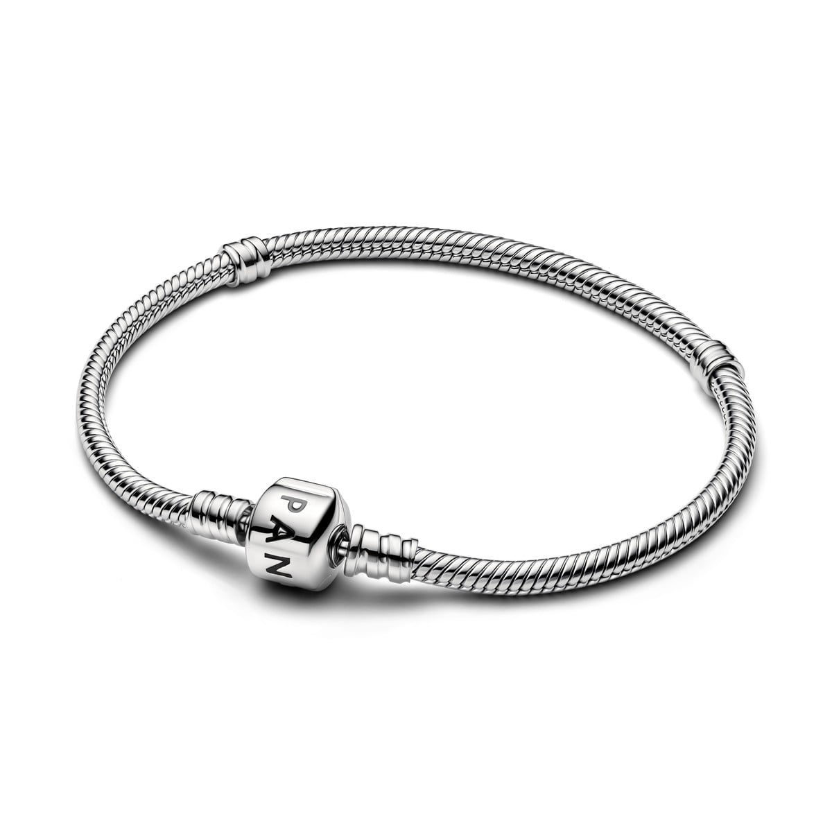 Pandora Moments Platinum-plated Barrel Clasp Snake Chain Bracelet