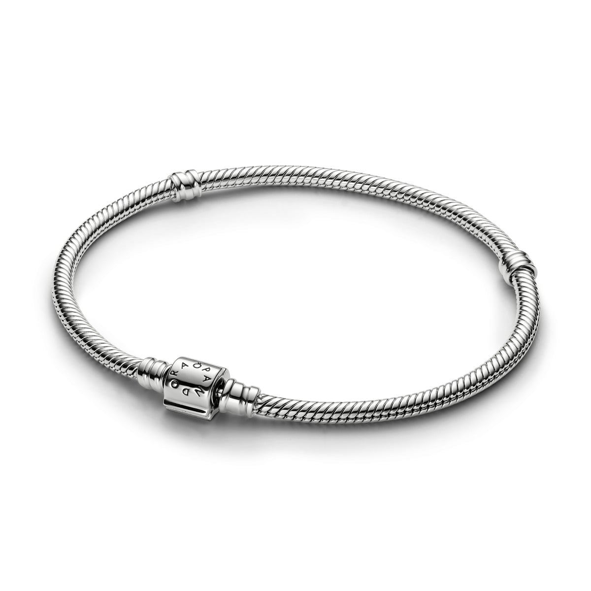 Pandora Moments Platinum-plated Mini Barrel Clasp Snake Chain Bracelet